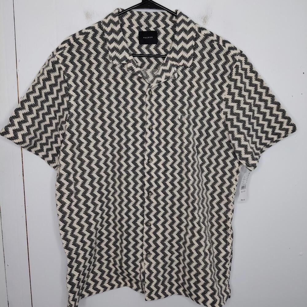 Pacsun Shirt Mens Small Knit Zig Zag Chevron Camp Shirt Button Up New Tags